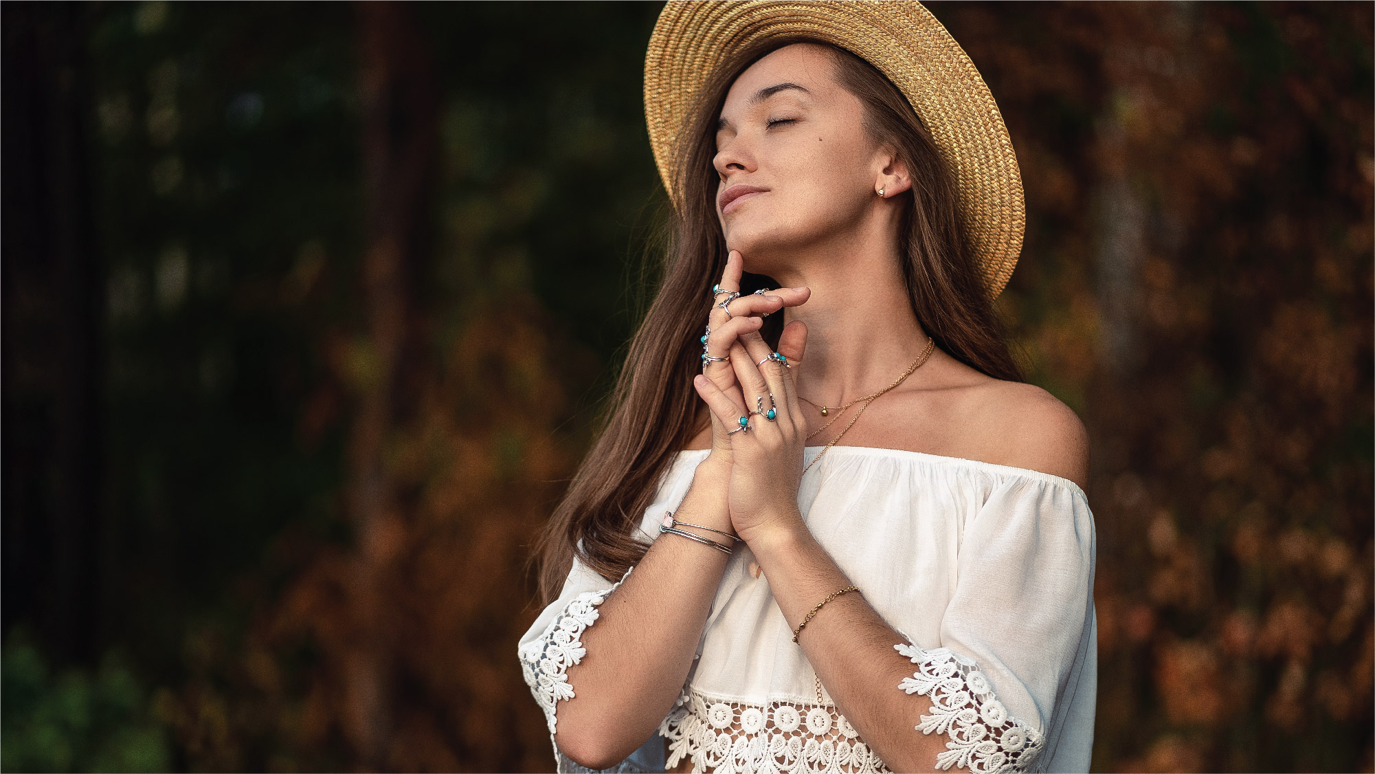 woman in a bohemian outfit and jewelry